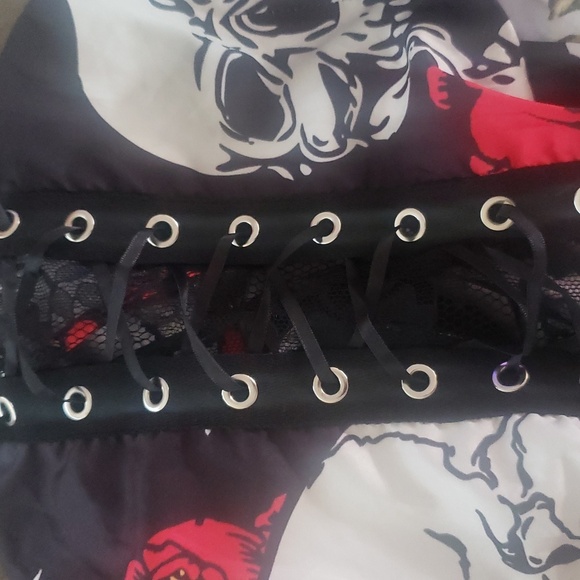 Whimsigoth 1XL Grunge Sugar Skull Sexy Red Rose Lace-Up Grunge Corset Dress - Picture 6 of 8